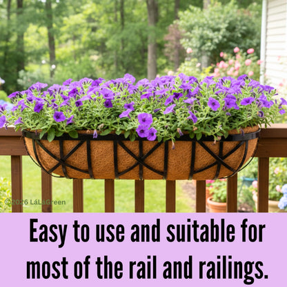 LaLaGreen 24 Inch, 2 Pack Railing Planters with Adjustable Mounting Brackets – Black Metal Window Planter Boxes for Outdoor Gardening, Wall-Mount Flower Pots, Balcony Fence Patio, Porch, Garden