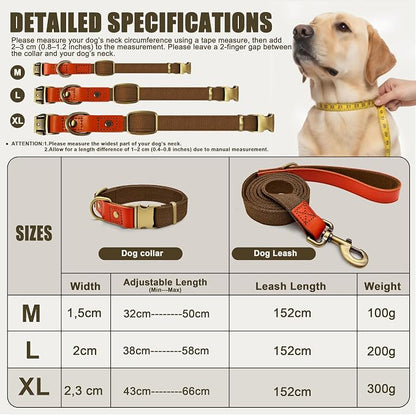 Dog Collar and Leash Set with Metal Quick Release Buckle, Adjustable, Breathable Nylon, Durable, Soft and Comfortable, No Pull for Walking and Training, Brown, XL (16.9"-26")