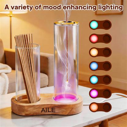 2 in 1 Incense Holder for Sticks, Glass LED Glowing Incense Burner Holder with Ash Catcher & Incense Sticks Organizer for Meditation Yoga Spa Home Decor