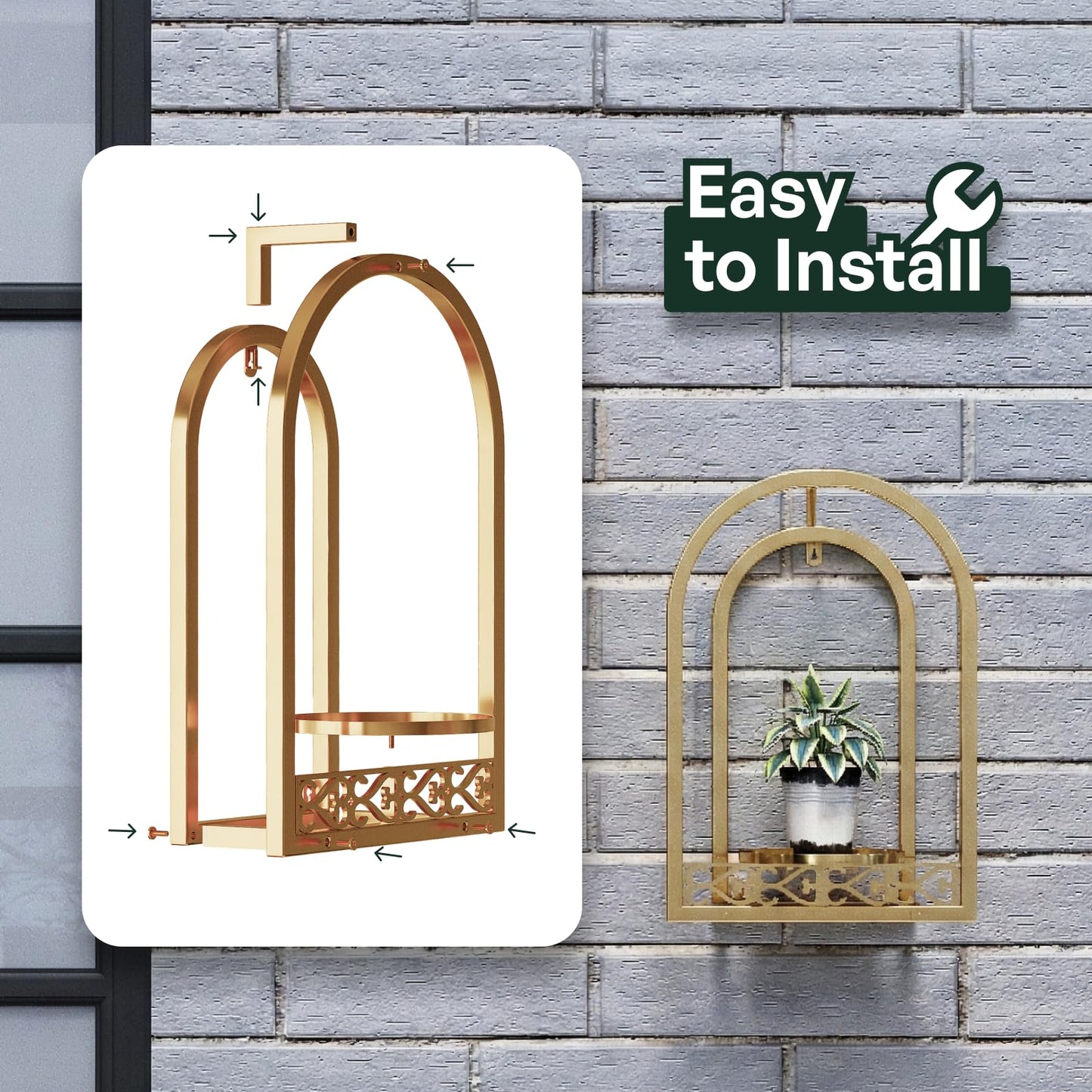 Rioneta Hanging Planter for Indoor & Outdoor Plants, Mid Century Modern Iron Frame Wall Decor for Living Room Garden Patio 3 Pack Gold（No Light）