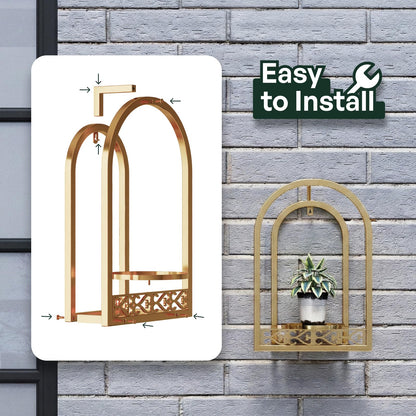 Rioneta Hanging Planter for Indoor & Outdoor Plants, Mid Century Modern Iron Frame Wall Decor for Living Room Garden Patio 3 Pack Gold（No Light）