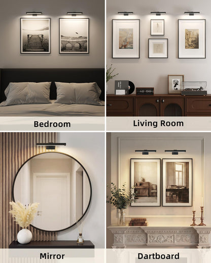 EZVALO Picture Light for Wall, Rechargeable 2400mAh Battery Lights Wireless with IR Remote, 3 Color & Dimmable Magnetic 7.8'' LED Lights Display for Painting, Living Room, Gallery, Bedroom(Black-3P)