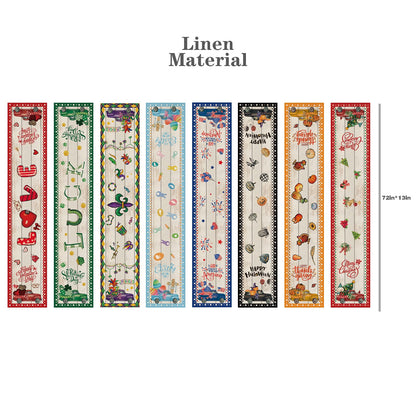 YOVOYOA 8 Pcs Truck Holiday Table Runner 72 Inches Long, Plaid Valentines Day St Patricks Day Mardi Gras Easter 4th of July Halloween Thanksgiving Day Christmas Burlap Table Decor for Home Party