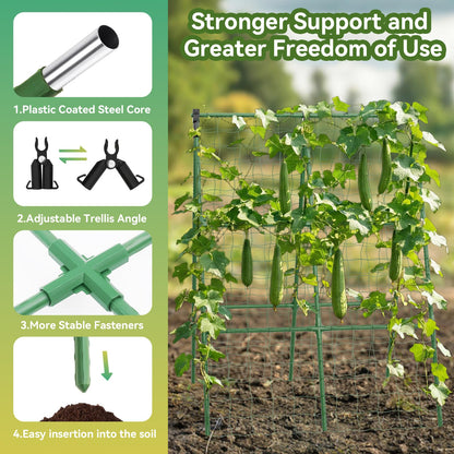 2 Pack Cucumber Trellis, 34"×48" Garden Trellis for Climbing Plants Outdoor, A-Frame Vegetable Trellis for Raised Bed, Support for Tomatoes, Squash, Zucchini, Vegetables & Flowers