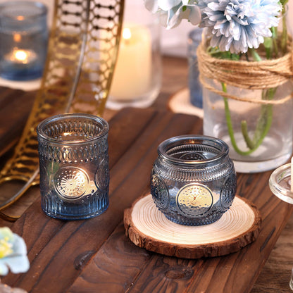 DARJEN 24Pcs Blue Votive Candle Holders - Glass Candle Holder for Party Decoration, Tea Lights Candle Holder for Wedding Shower & Gift