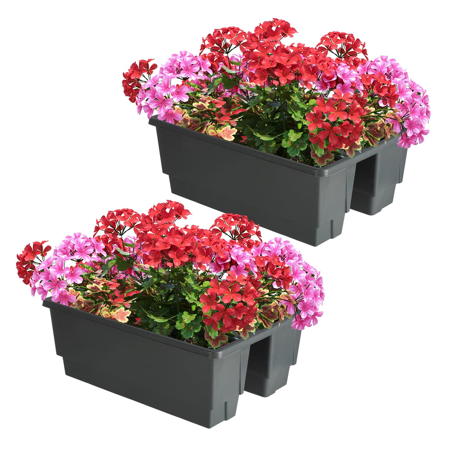 Railing Planter Box 2-Pack - 20.75-Inch Flower Boxes with Removable Drainage Inserts - 6-Gallon Outdoor Planters for Porch, Deck, or Balcony Decor, Fits Rail 3” - 4” by Pure Garden (Gray)