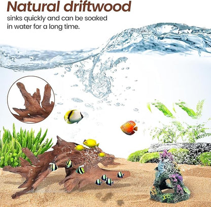 3-Piece 6-10 inch Natural Aquarium Driftwood Decorations - Aquascape Decor for Fish Tanks, Betta Hideouts, Reptile Enclosures & Plant Attachment