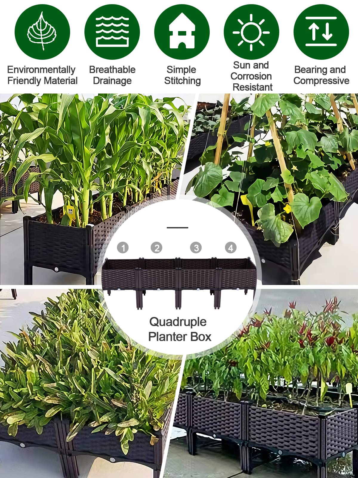 Kalolary 4 Sets Raised Garden Bed Elevated Garden Bed with Legs Patio Plant Boxes Vegetable Flowers Planting Raised Container for Indoor Outdoor Plant Fence Balcony Yard Gardening Supplies