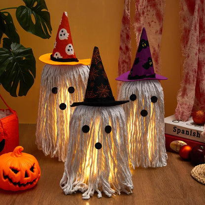 Halloween Ghost Decoration Indoor 3 Pack Light Up Standing Spooky Ghosts with Witch Hats, Halloween Table Decor Cute Ghost Boo Kitchen Tabletop Party Decor and Holiday Decorations