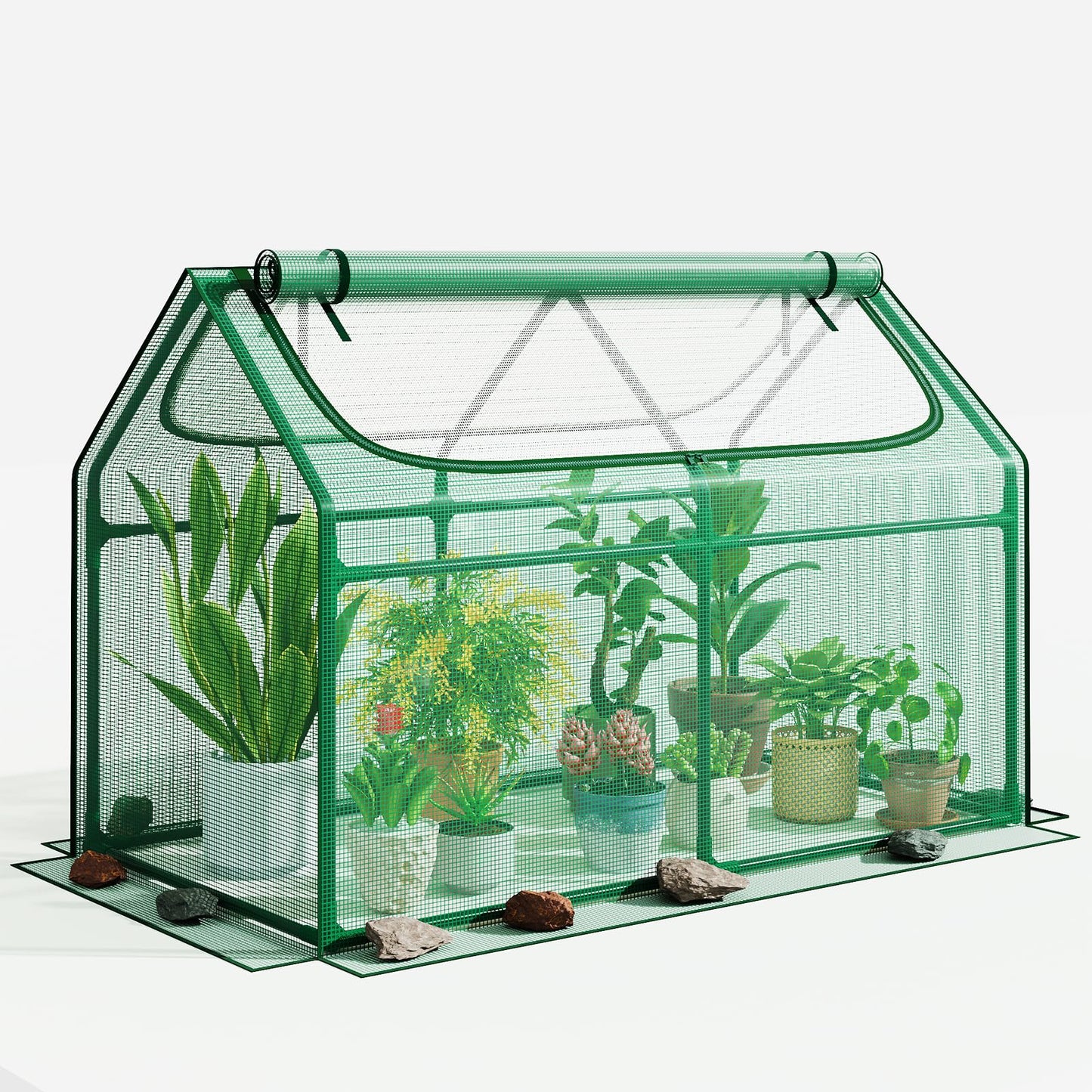 Superlele Mini Greenhouse for Outdoor, 48x24x36In Portable Greenhouse with 2 Large Zipper Doors, Reinforced Green PE Mesh Cover for Plant Protection and Spring Gardening, Steady Steel Frame