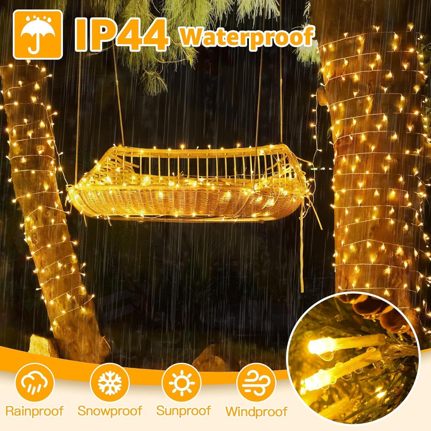Ollny 400LED 131FT Christmas Lights Outdoor, Clear Wire Fairy Lights with Remote 3 Timer, Plug in 8 Modes String Lights for Bedroom Indoor Outside House Party Xmas Decorations, Warm White