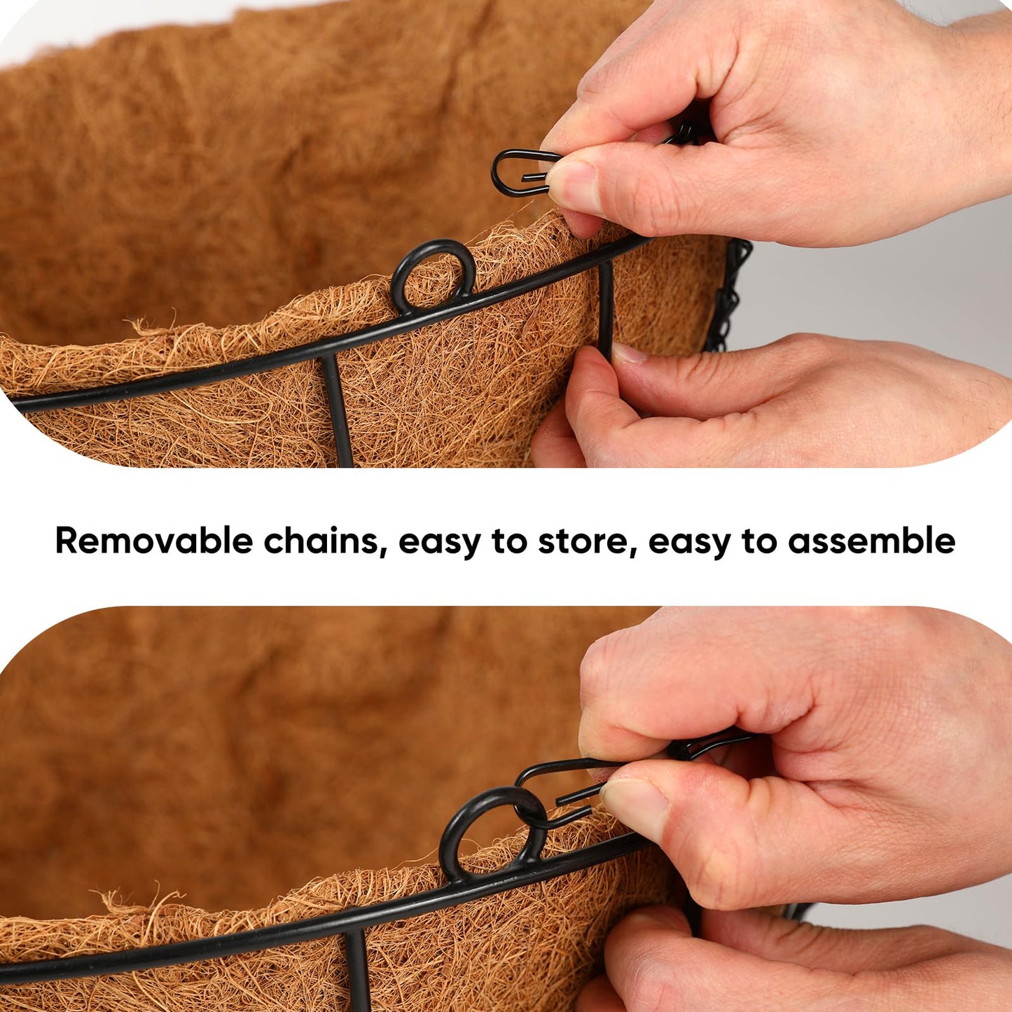 Hanging Basket Planter Plants Outdoor - 4 Pack 14 Inch Metal Hanging Planter with Coco Liners, Chain Hook Hanging Flower Pots for Indoor Outdoor Garden Porch Decoration