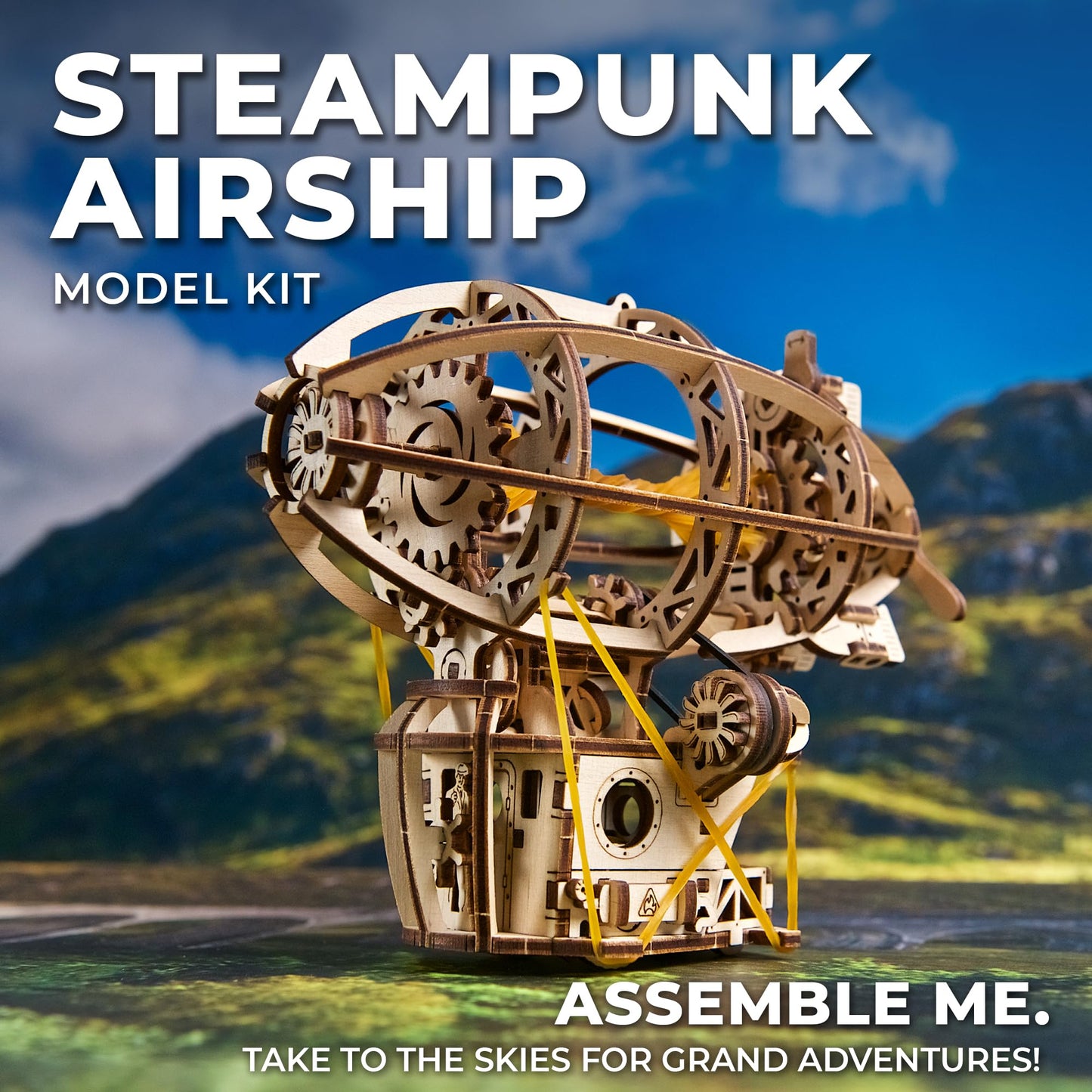 UGEARS Steampunk Airship 3D Wooden Puzzles for Adults - Wooden Model Kits for Adults Zeppelin Model Airship Steampunk Kit Brain Teaser, Hobby Set Home Decoration