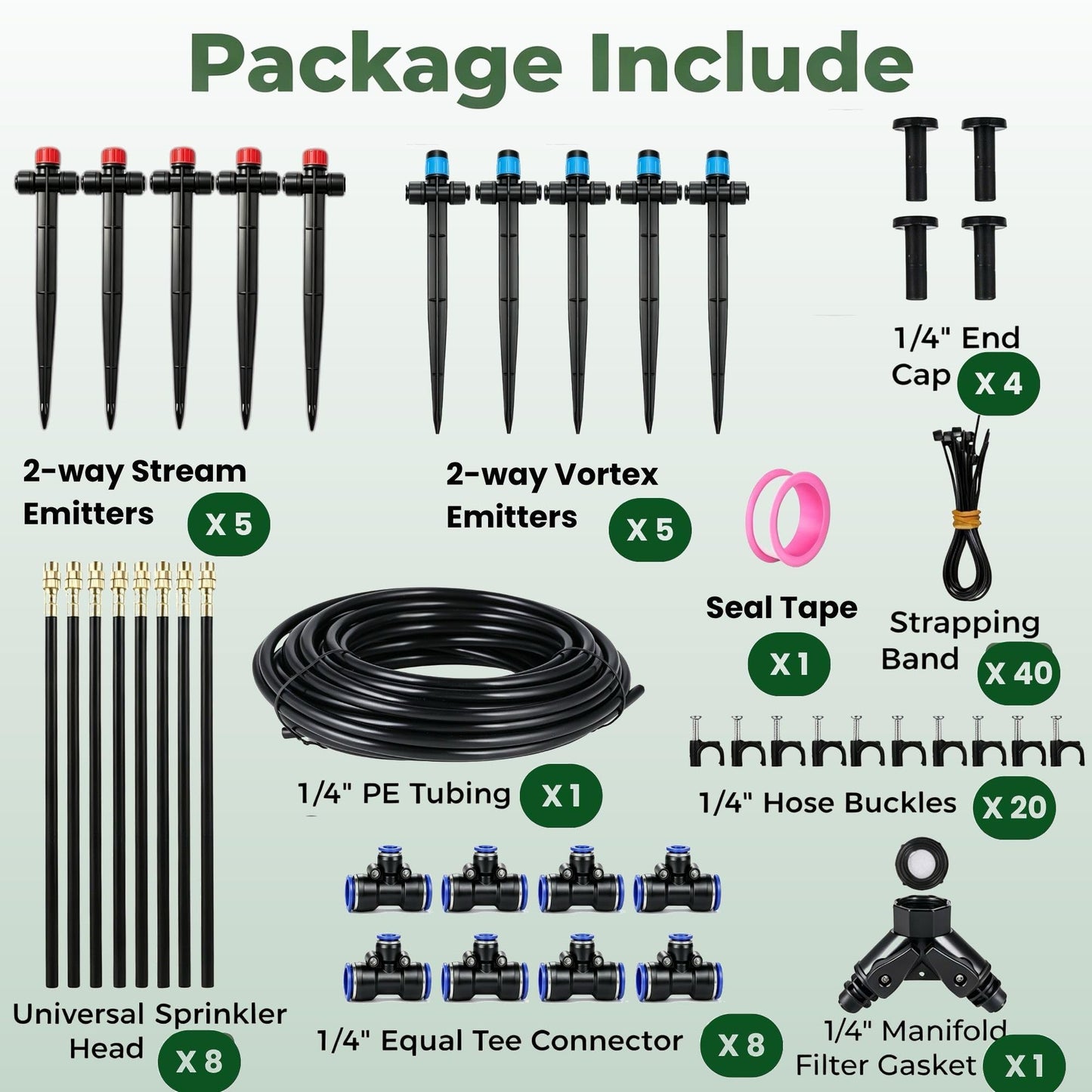 120FT Drip Irrigation System for Garden: Quick Connect 1/4" PE Tubing 18Pcs Automatic Water Sprinkler Kit Adjustable Misting Part Watering Hose, Outdoor Raised Bed Plants Flower Yard Greenhouse