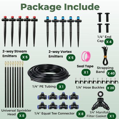 120FT Drip Irrigation System for Garden: Quick Connect 1/4" PE Tubing 18Pcs Automatic Water Sprinkler Kit Adjustable Misting Part Watering Hose, Outdoor Raised Bed Plants Flower Yard Greenhouse