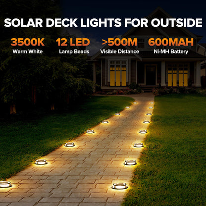 LUTEC Solar Driveway Lights, IP67 Waterproof, 12 LEDs, 12 Pack, Black, Model DK-250313