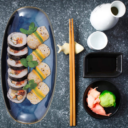 Cabilock Ceramic Sushi Plate 13.66X6.61X1.37In Oval Fish Serving Tray for Home Restaurant Hotel Multi-Function Snack Fruit Food Platter for Entertaining Parties