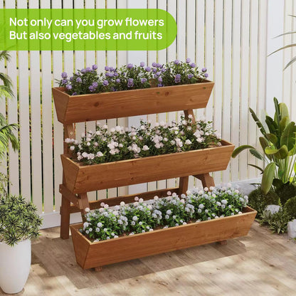 Dawnyard 3-Tiers Wooden Raised Garden Bed Tiered Planter Box Flower Pots Vertical Garden Planter Wood Plant Stand for Vegetables Flowers Herbs for Patio, Balcony, Freestanding (Brown L)