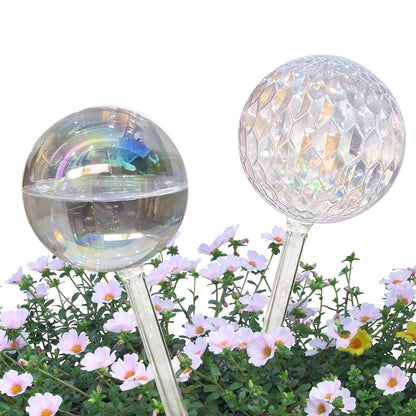 Vividaire Glass Plant Watering Globes, Water Plants While Away Slow Self Watering Planter Insert Bulbs for Outdoor Indoor Plants, Vacation Plant Watering System Devices (Iridescent Medium 2-Pack)