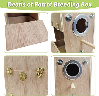 Tfwadmx Bird Wood Breeding Box Lovebirds Nesting Station House Aviary Cage Clear View Window for Parakeet Cockatiel Peony Finch Conure Budgie Parrots Tits Finches and Other Wild Birds