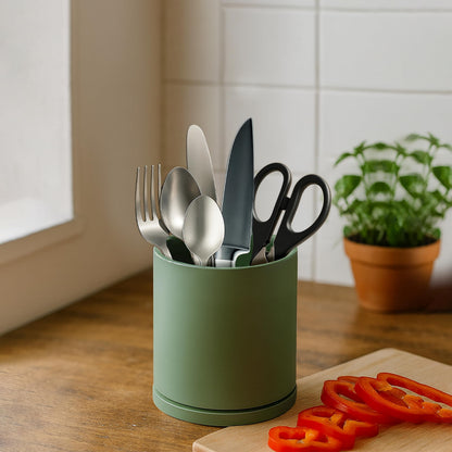 D'vine Dev 360° Rotating Utensil Holder – 5" Kitchen Utensil Crock for Countertop, Modern Cooking Tool Organizer for Kitchen Storage & Décor, Olive, 72-X-C-1