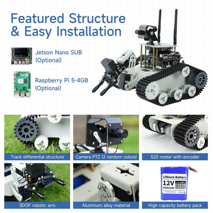 Yahboom Raspberry Pi 5 Robot Track Tank Car Kit with Robotic Arm Artificial Intelligence Learning Electronic Programming for Teens Adults (Transbot-SE Without Pi)