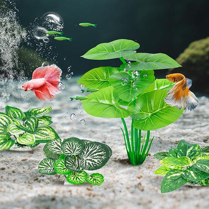 CousDUoBe 12 Pcs Betta Fish Tank Decor，Silk Aquarium Plants Green Fish Tanks Decoration Plants, Aquarium Decorations Green Plants