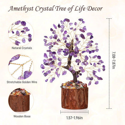 QINJIEJIE Amethyst Crystal Tree of Life Decor Healing Crystals Positive Energy Gemstones Money Tree Purple Decor Room Office Desk Accessories Spiritual Purple Gifts for Women