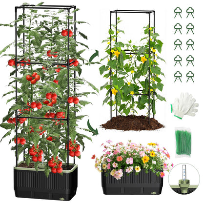 MQJIAZHI Self Watering Tomato Planter with Trellis, Rectangular Tomato Cages Trellis for Raised Garden Bed, Tomato Planters Box for Garden Pots Patio Indoor Outdoor (Rectangular, 1PC)