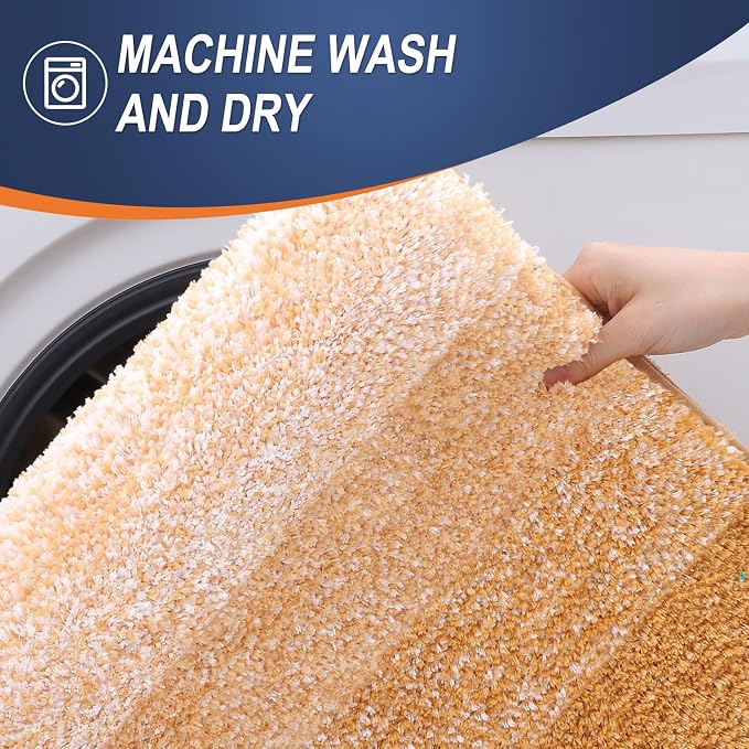 OLANLY Luxury Toilet Rugs U-Shaped 24x20, Extra Soft and Absorbent Microfiber Bathroom Rugs, Non-Slip Plush Shaggy Bath Mat, Machine Wash Dry, Contour Bathroom Mats for Toilet Base, Golden Yellow