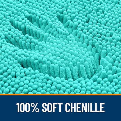 OLANLY Toilet Rugs U-Shaped 24x24, Extra Soft Absorbent Chenille Contour Bathroom Rugs for Toilet, Dry Quickly, Machine Washable, Non-Slip Bath Mat, Teal