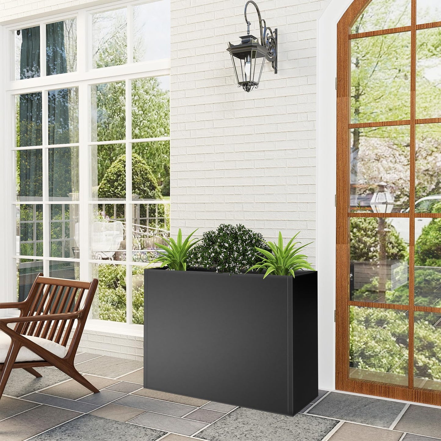 Tall Metal Planter Box for Outdoor Plants 36"L x 12"W x 26"H, Heavy Duty Steel Large Rectangular Planter Box with Removable Insert Shelf, Modern Décor for Tall Plants, Trees, Flowers (Black)