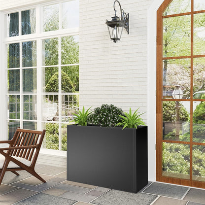 Tall Metal Planter Box for Outdoor Plants 36"L x 12"W x 26"H, Heavy Duty Steel Large Rectangular Planter Box with Removable Insert Shelf, Modern Décor for Tall Plants, Trees, Flowers (Black)
