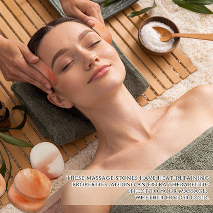 Swiffen 14 Pcs Flat Oval Massage Stone 3.5 x 1 x 2.6 Crystal Hand Carved Stone for Massages Therapy Himalayan Salt Massages Rocks Natural Pink Heated Warmer Stones for Spa Massage Salt and Sugar