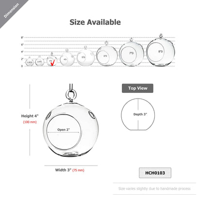 WGV Hanging Terrarium Globe, Width 3", Height 4", DIY Air Succulent Planter, Clear Glass Vase Orb with Flat Bottom, Candle Holder for Windowsill Outdoor Garden Decor, 1 Piece