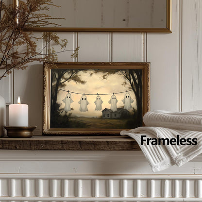 Farmhouse Ghost Wall Art Laundry Room Prints Halloween Landscape Poster Cute Ghost Pictures Gothic Forest Print Victorian Moody Paintings Spooky Wall Art Academia Dark Gothic Artwork 16x24in Frameless