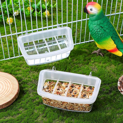 Veemoon 2pcs Splash Hanging Plastic Bird Cage Feeder No Mess Bird Cage Feeder Small Pet Parrot Feed Bowl Parrot Food Feeding Storage Container for Pet Parakeets, Cockatiels, Finches (4.5 * 2.3inch)