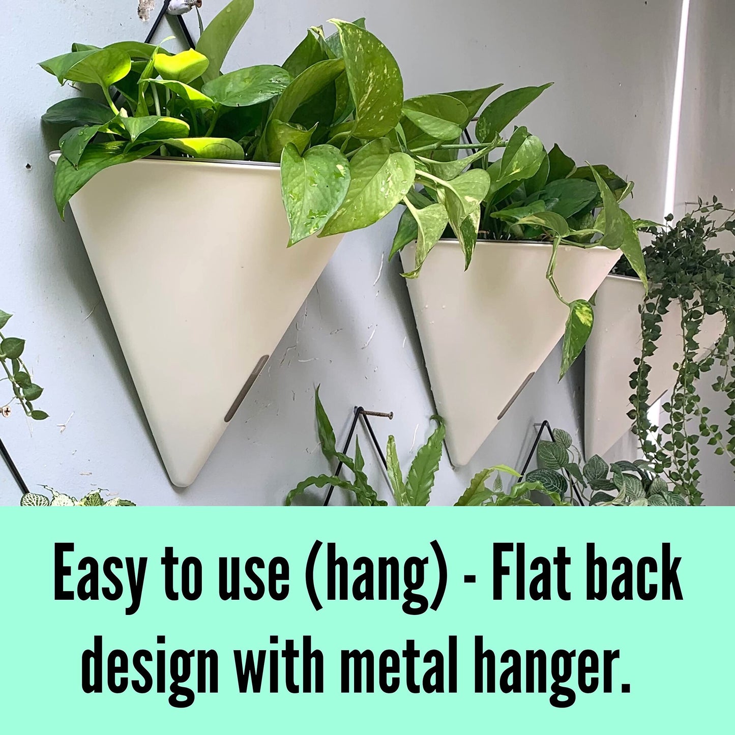 LaLaGreen Bundle- 2 Pack, 15 Inch White Metal Pot + 4 Pack, 12 Inch Geometric Self Watering Pot Modern Flower Vase Vessel Home Vertical Wall Mount Garden Window Rail Box Herb Plant Bucket Garden Decor