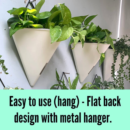 LaLaGreen Bundle- 2 Pack, 15 Inch White Metal Pot + 4 Pack, 12 Inch Geometric Self Watering Pot Modern Flower Vase Vessel Home Vertical Wall Mount Garden Window Rail Box Herb Plant Bucket Garden Decor