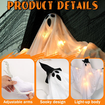 SUNBEAUTY Halloween Decorations Outdoor, Halloweens Party Decoration Indoor, Spooky Ghost with Remote Control String Lights, Halloween-Ghost Lights for Porches Yards Gardens Lawn
