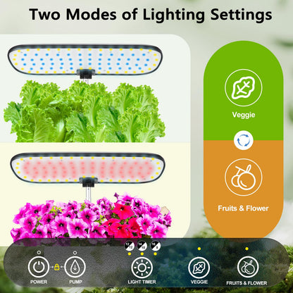 Hydroponics Growing System with LED Grow Light, 14 Pods Indoor Herb Garden Full Spectrum Rotatable Light Panel, Auto On Off Timing 12 14 16Hrs, 5L Water Tank, Harvest Fresh Basil Tomato (Black)