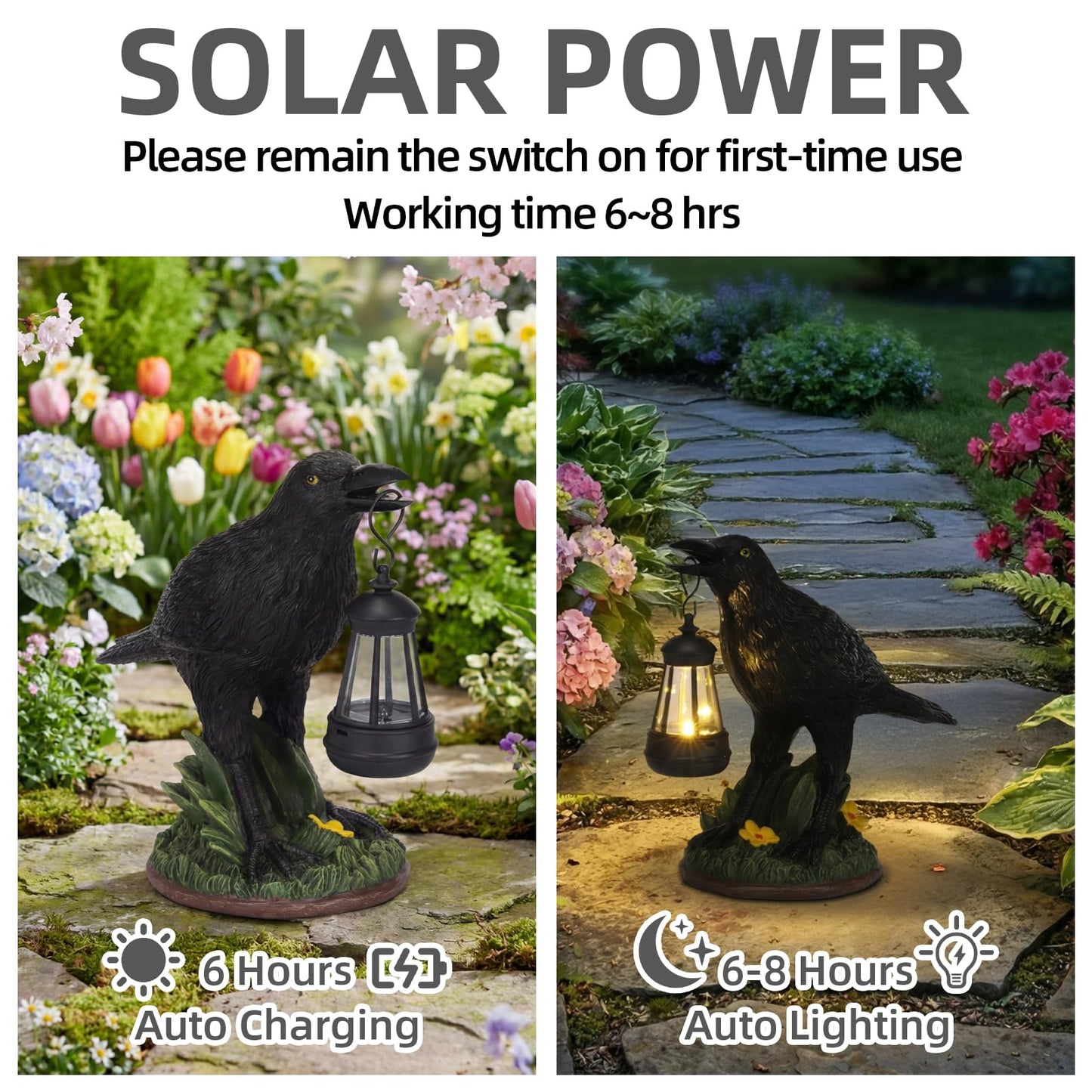 Rempry Solar Garden Crow Statue Decor, Gothic Crow Light for Yard Lawn Patio Outdoor, Unique Birthday Housewarming Halloween Gifts for Mom Family, Friend