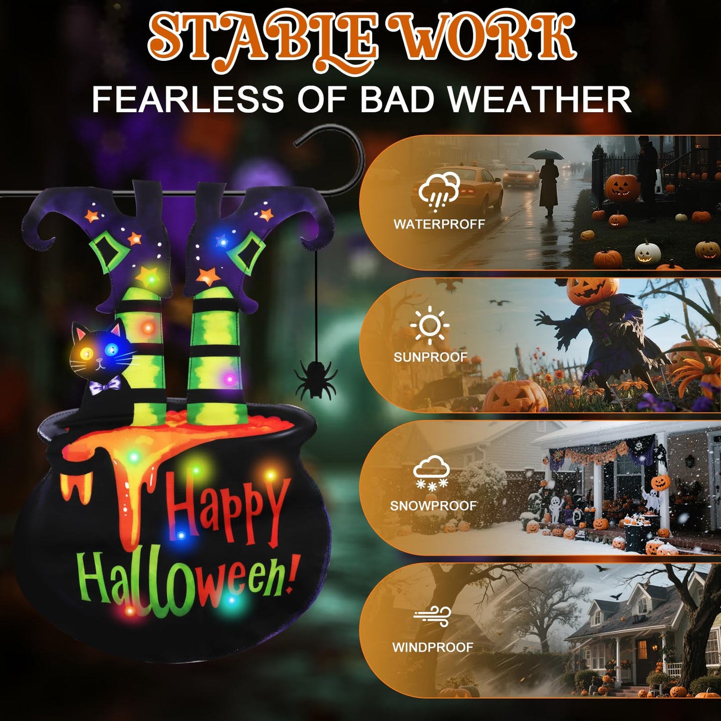 Neaonau Halloween Lighted Garden Flag for Outdoor 13 * 18 Inches Solar Witch Cauldron Flag with 8 Modes, Double Sided Halloween Decorations for Yards, Patios, Lawns, and Streets (Witch Feet)