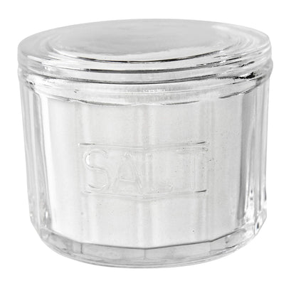 HOME-X Depression Style Clear Glass Salt Cellar with Lid, Retro Kitchen Decor, Wedding Gift - 3 1/2" H x 4" D