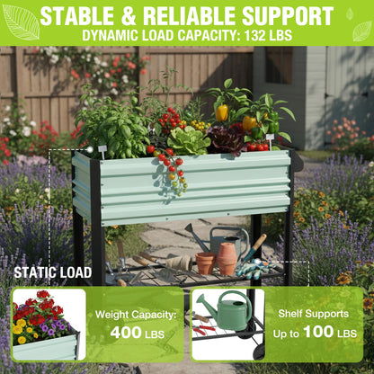 WORKPRO Galvanized Raised Garden Bed with Legs & Wheels, 37x14.6x31.6in, 400LB Capacity Elevated Planter Box for Garden, Backyard, Patio & Deck, Light Green