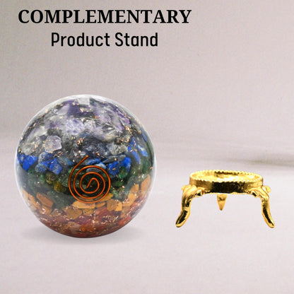 Amazing Gemstone 2.5" 7 Chakra Orgonite Orgone Crystal Sphere Ball with Stand - Meditation Crystal Ball for Witchcraft and Decorative Balls - Premium Gemstone Sphere Balls