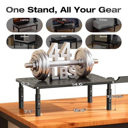 Canyora Computer Monitor Stand Riser for Desk, 3 Height Adjustable PC Laptop TV Desktop Monitor Stand Shelf, Metal Printer Table with Phone Holder, Stand Riser for Desk, Office Desk Organizers and Accessories, 2 Pack