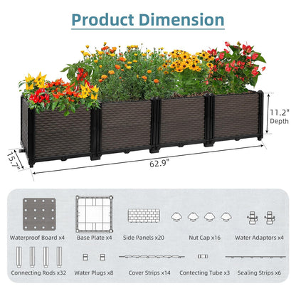 Large Raised Planter Box Outdoor Self Watering 62.9"x15.7"x14.2" , Deep Raised Garden Bed - Elevated Garden Box with Drainage Plug, Rectangular Garden Planter Perfect for Patio Balcony Deck