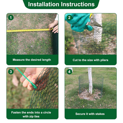 32.8Ft x 16In Plant Protectors from Animals, Wire Plant Protector Cage, Metal Chicken Wire Fence for Garden Plant Protection Guards from Rabbits Squirrel Deer, with Stakes, Zip Ties, Gloves & Pliers