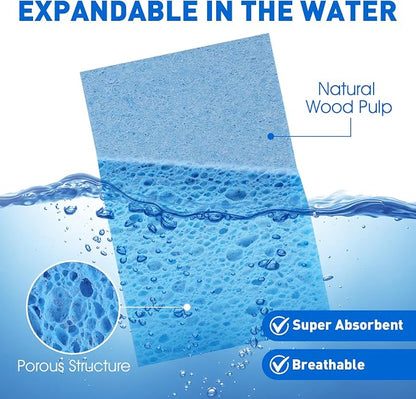 60 Pack Compressed Cellulose Sponges, Non Scratch Kitchen Sponge for Cleaning, Multipurpose sponges Bulk for Kitchen, Bathroom, DIY